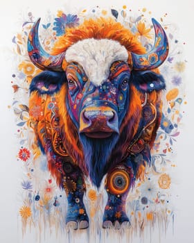 Multicolored buffalo on a white background. Selective focus.