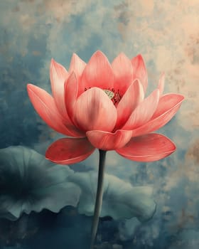 Vintage delicate lotus flower on a blue background. Selective focus.