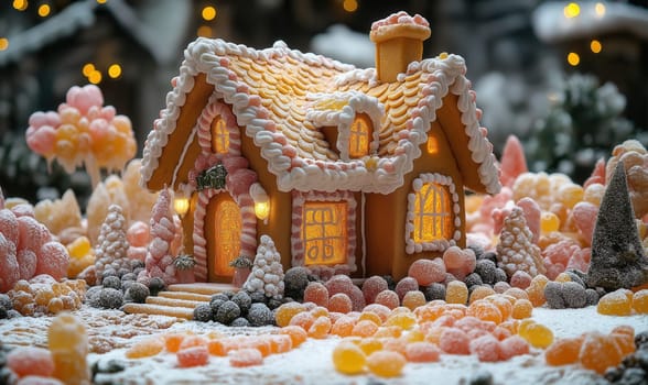 Christmas gingerbread house on an abstract background. Selective focus.