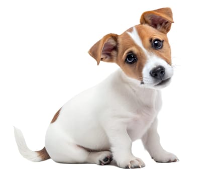 Cute puppy of jack russell terrier sitting and looking at camera, isolated on white background. Ai generated image