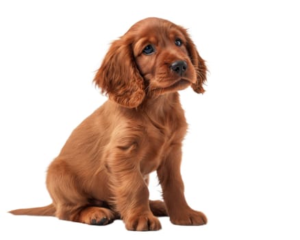 Red Irish setter puppy isolated on white background. Sitting cute Irish setter puppy.. Ai generated image