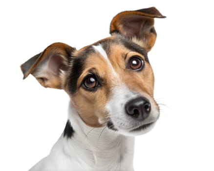 Cute jack russell terrier portrait looking at camera, isolated on white background. Ai generated image