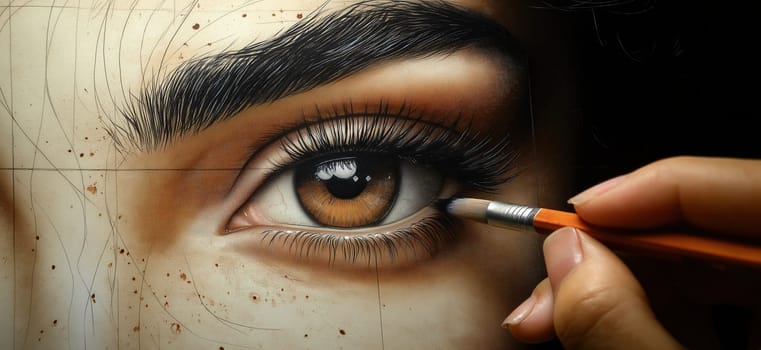 Creating abstract portrait of female face. Selective focus.