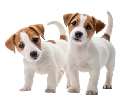Cute puppies of jack russell terrier sitting and looking at camera, isolated on white background. Ai generated image