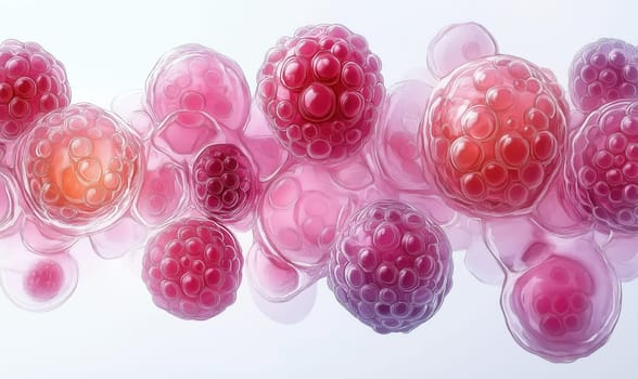 Watercolor background, various cells showcasing intricate details. Selective focus.
