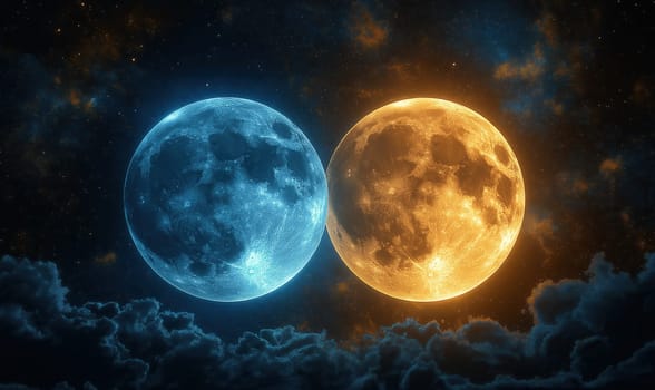 Fantastic supermoon on a dark sky background. Selective focus.