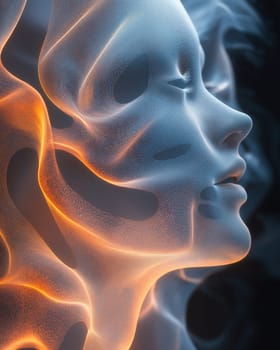 Optical illusions female face with glowing features. Selective focus.