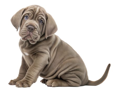 Mastiff, Neapolitan Bulldog, Mastino Napoletano puppy isolated on white background. Italian Mastiff puppy sitting and looking at camera on white background. Ai generated image