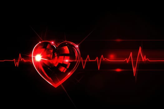 Heart health concept a heart shape on an electrocardiogram on isolated black background..