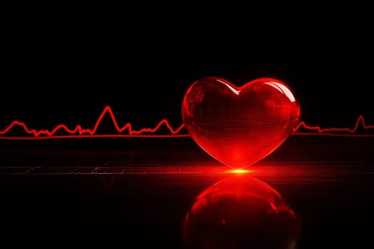Heart health concept a heart shape on an electrocardiogram on isolated black background..