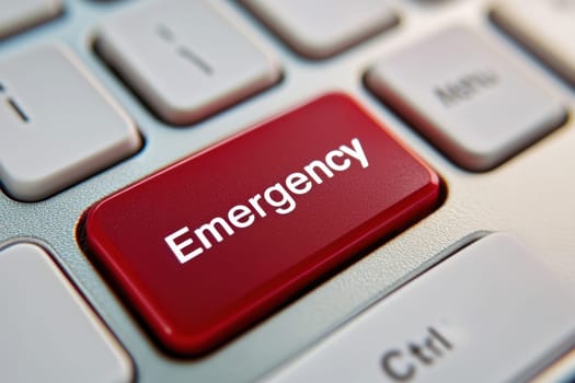 Concept of computer keyboard key with the word Emergency on it ready to press enter..