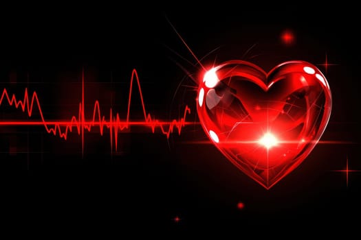 Heart health concept a heart shape on an electrocardiogram on isolated black background..