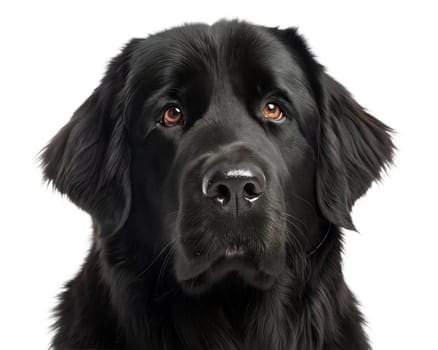 Portrait of black Newfoundland dog looking at the camera isolated on white background. Headshot of Newfoundland. Ai generated image