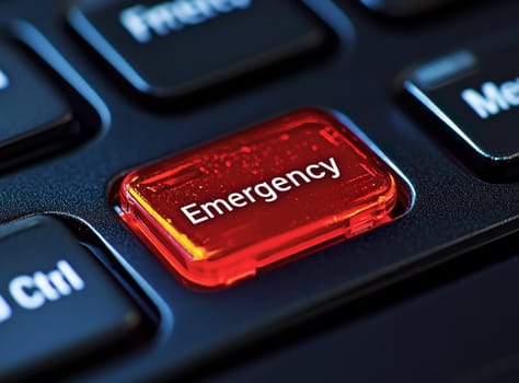 Concept of computer keyboard key with the word Emergency on it ready to press enter..