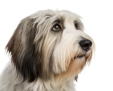 Polish Lowland Sheepdog portrait isolated on white background. Polish Lowland Sheepdog headshot on white background. Ai generated image