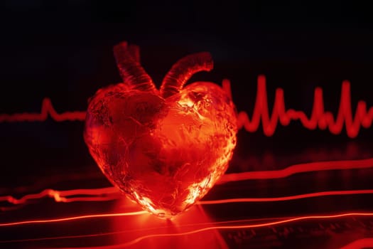 Heart health concept a heart shape on an electrocardiogram on isolated black background..