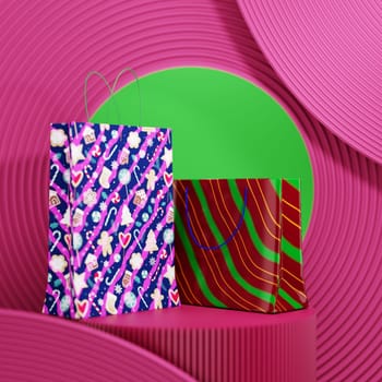 Season Holiday On Shopping, 3D illustration Background for advertising and wallpaper in festival  and celebrate scene. 3D rendering in decorative concept.