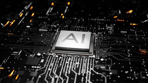 Digital Chip Active For AI, 3D illustration Background for advertising and wallpaper in sci fi and technology innovation scene. 3D rendering in decorative concept.