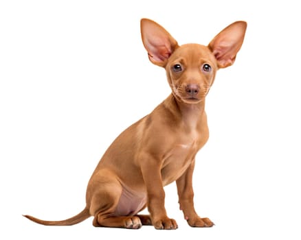 Pharaoh hound puppy isolated on white background. Pharaoh hound puppy sitting and looking at camera on white background. Ai generated image