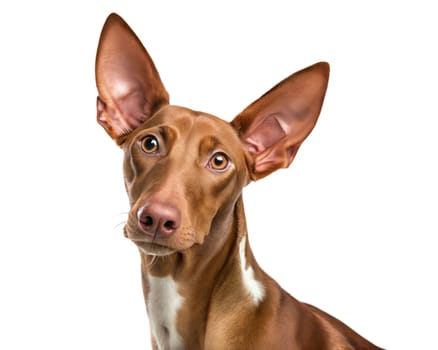 Pharaoh hound dog portrait looking at camera isolated on white background. Pharaoh hound headshot on white background. Ai generated image