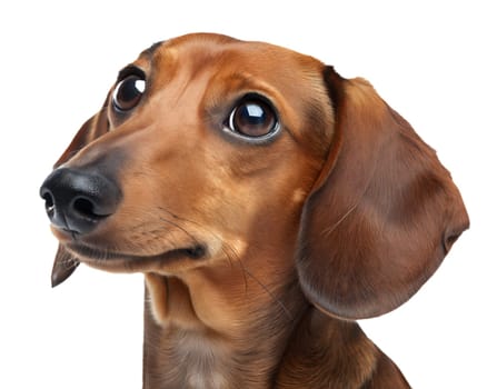 Smooth hair dachshund portrait isolated on white background. Smooth hair dachshund headshot on white background. Ai generated image
