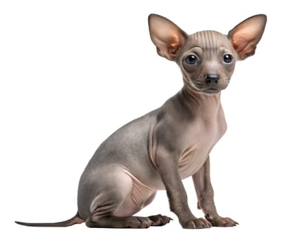 Xoloitzcuintli dog puppy isolated on white background. Peruvian hairless dog puppy sitting and looking at camera on white background. Ai generated photo