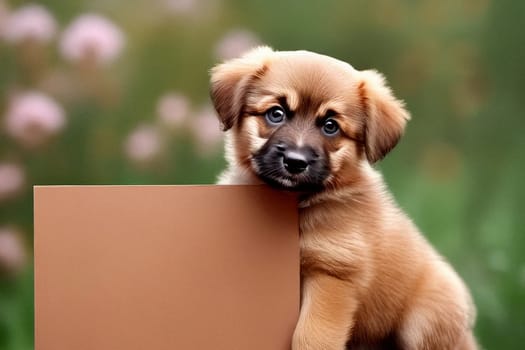 ai generated ,Cute baby dog holds a blank sign against a vibrant, colorful background. Ideal for various concepts like messages, advertising, or humor.
