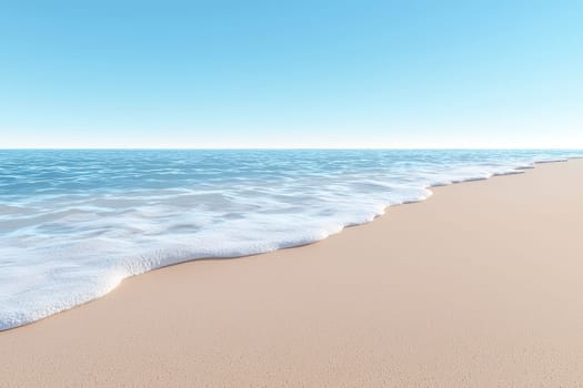 A beautiful beach with a calm ocean and a gentle wave. The water is clear and the sky is blue. The beach is empty and peaceful