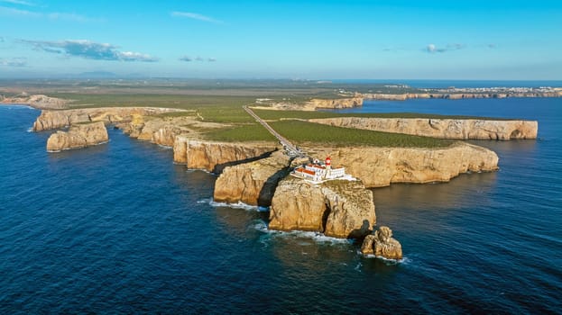 Aerial from the lighthouse Cabo Vicente near Sagres in Portugal