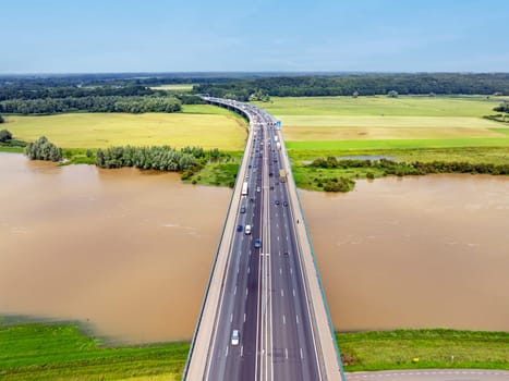 Aerial from the highway A50 at the Rijnbridge near Heteren in the Netherlands