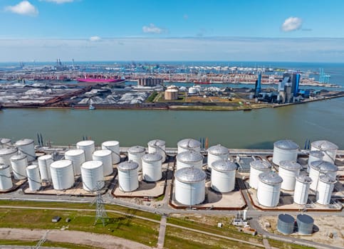 Aerial from industry in the harbor from Rotterdam in the Netherlands