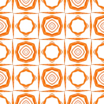 Textile ready captivating print, swimwear fabric, wallpaper, wrapping. Orange classy boho chic summer design. Organic tile. Trendy organic green border.
