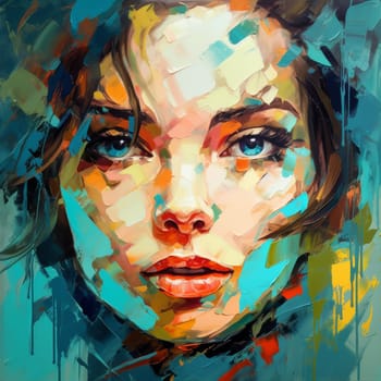 Portrait of a beautiful woman painted with bright colors. High quality photo