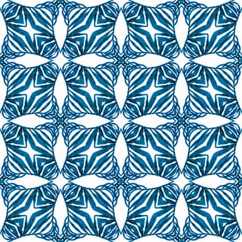 Watercolor ikat repeating tile border. Blue tempting boho chic summer design. Ikat repeating swimwear design. Textile ready terrific print, swimwear fabric, wallpaper, wrapping.