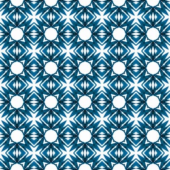 Hand painted tiled watercolor border. Blue classy boho chic summer design. Tiled watercolor background. Textile ready nice print, swimwear fabric, wallpaper, wrapping.