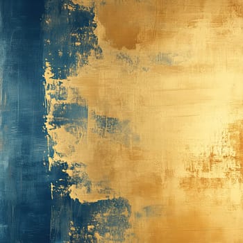 A captivating blend of blue and gold textures showcases bold brush strokes and vivid colors, creating a striking abstract assembly that invites visual exploration.