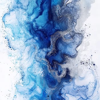 The artwork features vibrant blue tones expertly blended with silver highlights, creating a mesmerizing flow that draws the viewer in, evoking a sense of depth and movement.