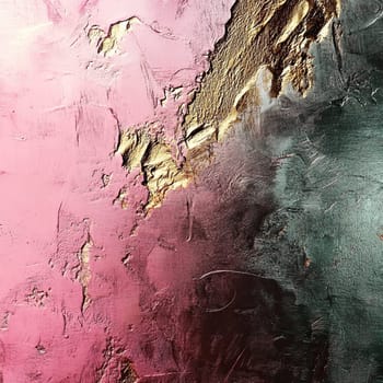 This artwork captivates with its textured layers of pink and gold, seamlessly transitioning into darker tones, highlighting a unique abstract style.