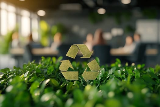 Symbols of ecology against the background of greenery in the office, where issues of greening the metropolis, recycling of waste, and problems of environmental pollution are being addressed. High quality photo