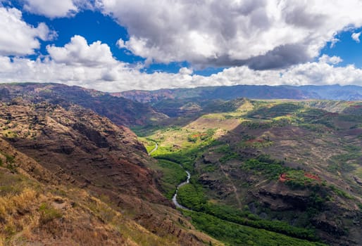 Waimea ditch and Mokihana valley in lower areas of Waimea Canyon on Kauai