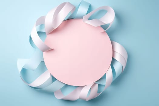 Top view photo of empty circle with pastel ribbons. Generative AI image weber.