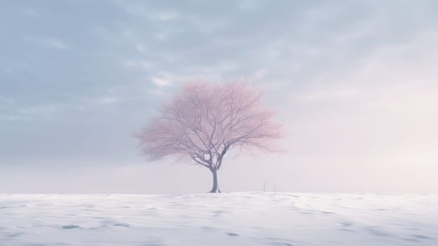 Lone lonely tree in winter snow solitude, minimalist. Generative AI image weber.