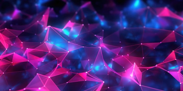 3D network connections with plexus design pink and blue neon color background wallpaper. Generative AI image weber.