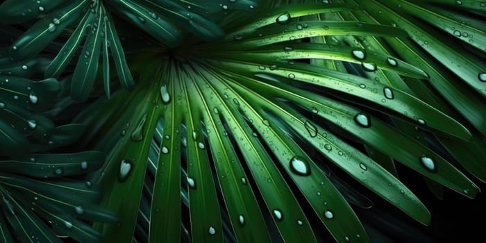 Dark green palm leaves dramatic photo effect background, realism, realistic, hyper realistic. Generative AI image weber.