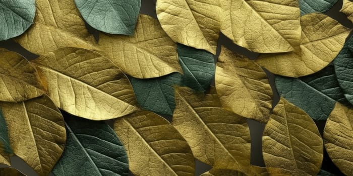 Dry Gold Green leaves Surface textured background, realism, realistic, hyper realistic. Generative AI image weber.