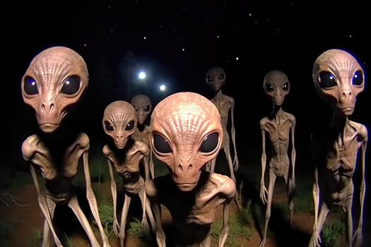 Alien encounter: a portrait capturing mystery of UFO sightings, extraterrestrial presence, unknown, highlighting humanity curiosity and intrigue with possible life beyond Earth.