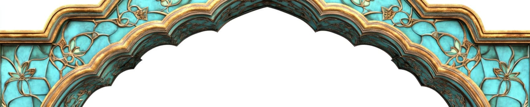Ornate turquoise arch with golden edges for decorative architecture and design.