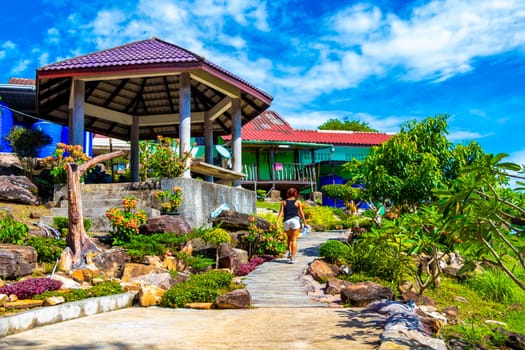 Ao Nang Krabi Thailand 21. October 2018 Landscape and architecture at beautiful famous panorama view between limestone rocks on the viewpoint on Koh Phi Phi Don island in Ao Nang Krabi Thailand.