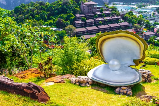 Ao Nang Krabi Thailand 21. October 2018 Landscape shell with pearl decoration and architecture at beautiful famous panorama view on the viewpoint on Koh Phi Phi Don island in Ao Nang Krabi Thailand.