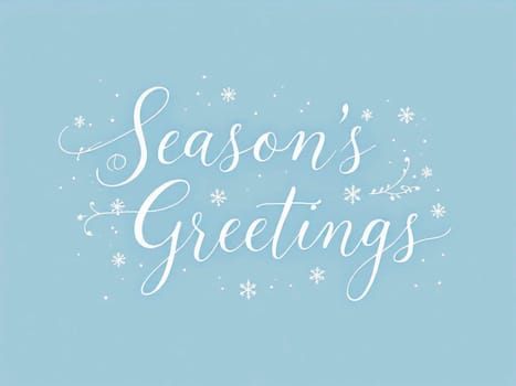 White elegant lettering of season's greetings with snowflakes and flourishes on a blue background creates a festive winter greeting